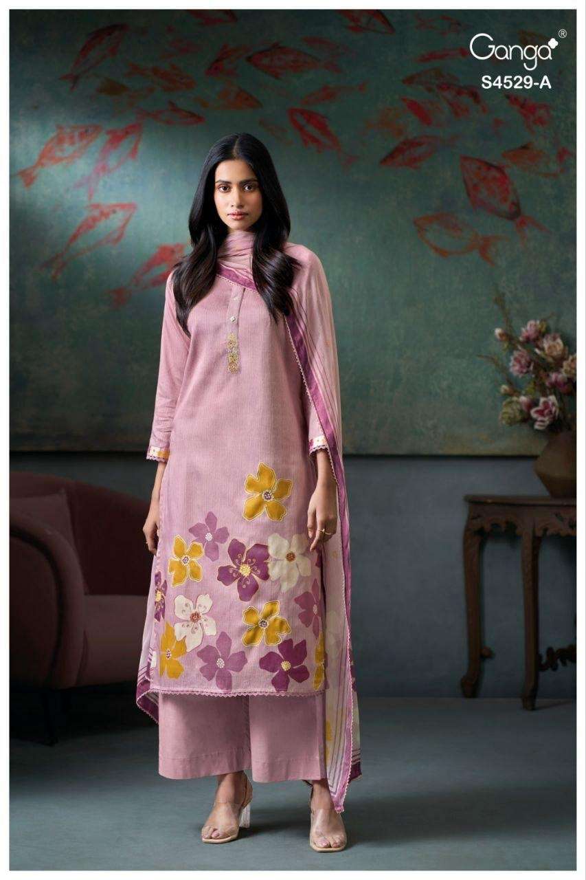 Ganga Fashion Priarae 4529 Cotton Satin Embroidered Dress Material