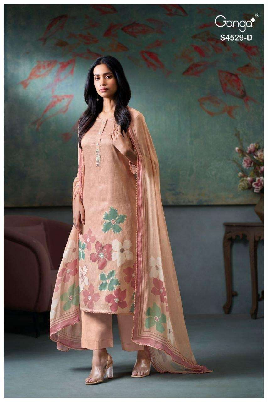 Ganga Fashion Priarae 4529 Cotton Satin Embroidered Dress Material