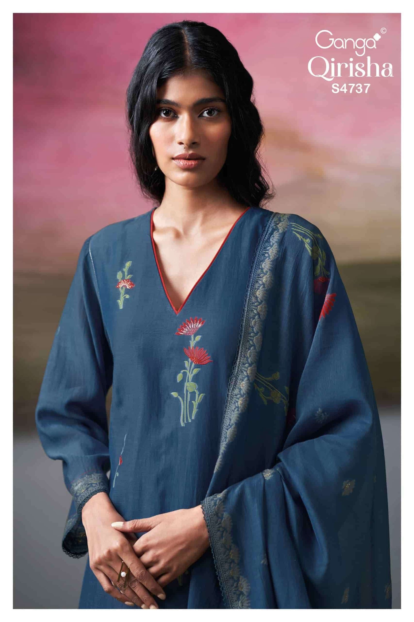 Ganga Fashion Qirisha 4737 Pure Mul Chanderi Dress Material