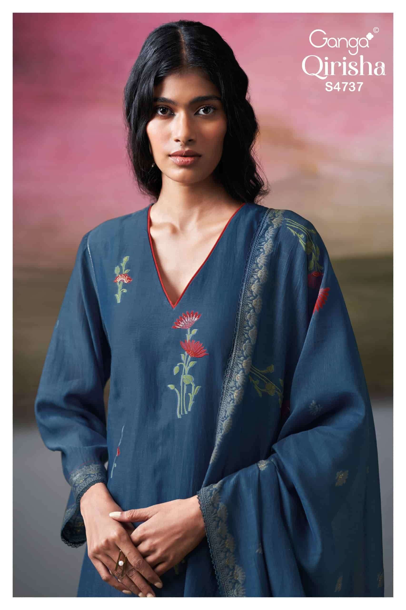 Ganga Fashion Qirisha 4737 Pure Mul Chanderi Dress Material