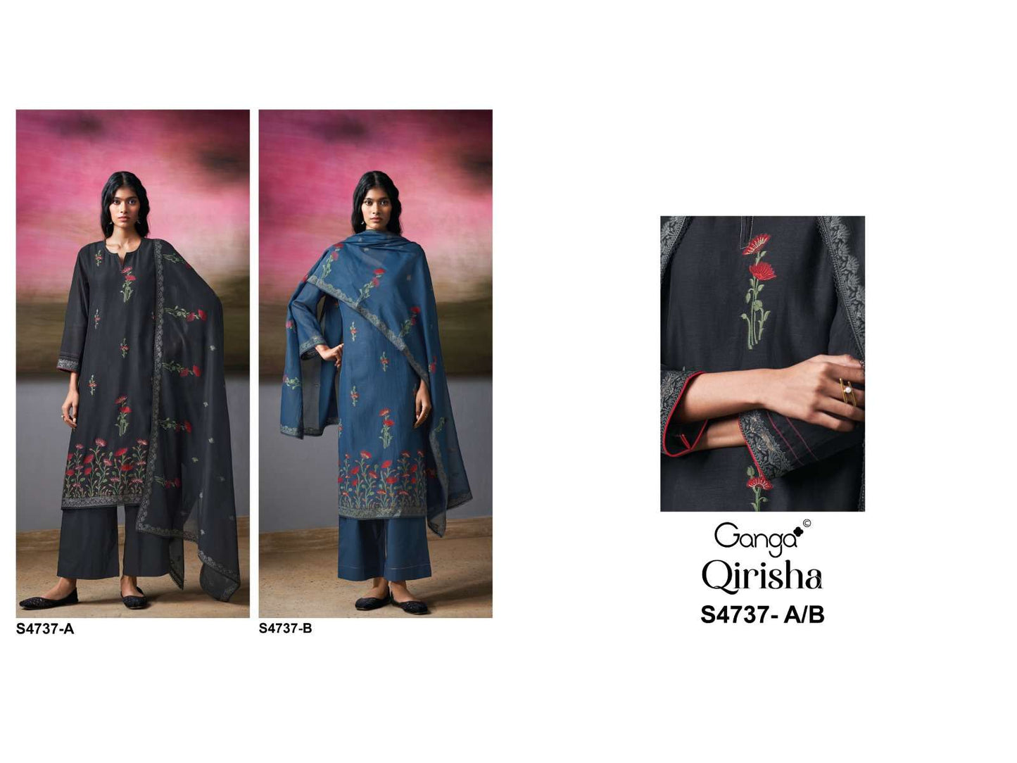 Ganga Fashion Qirisha 4737 Pure Mul Chanderi Dress Material
