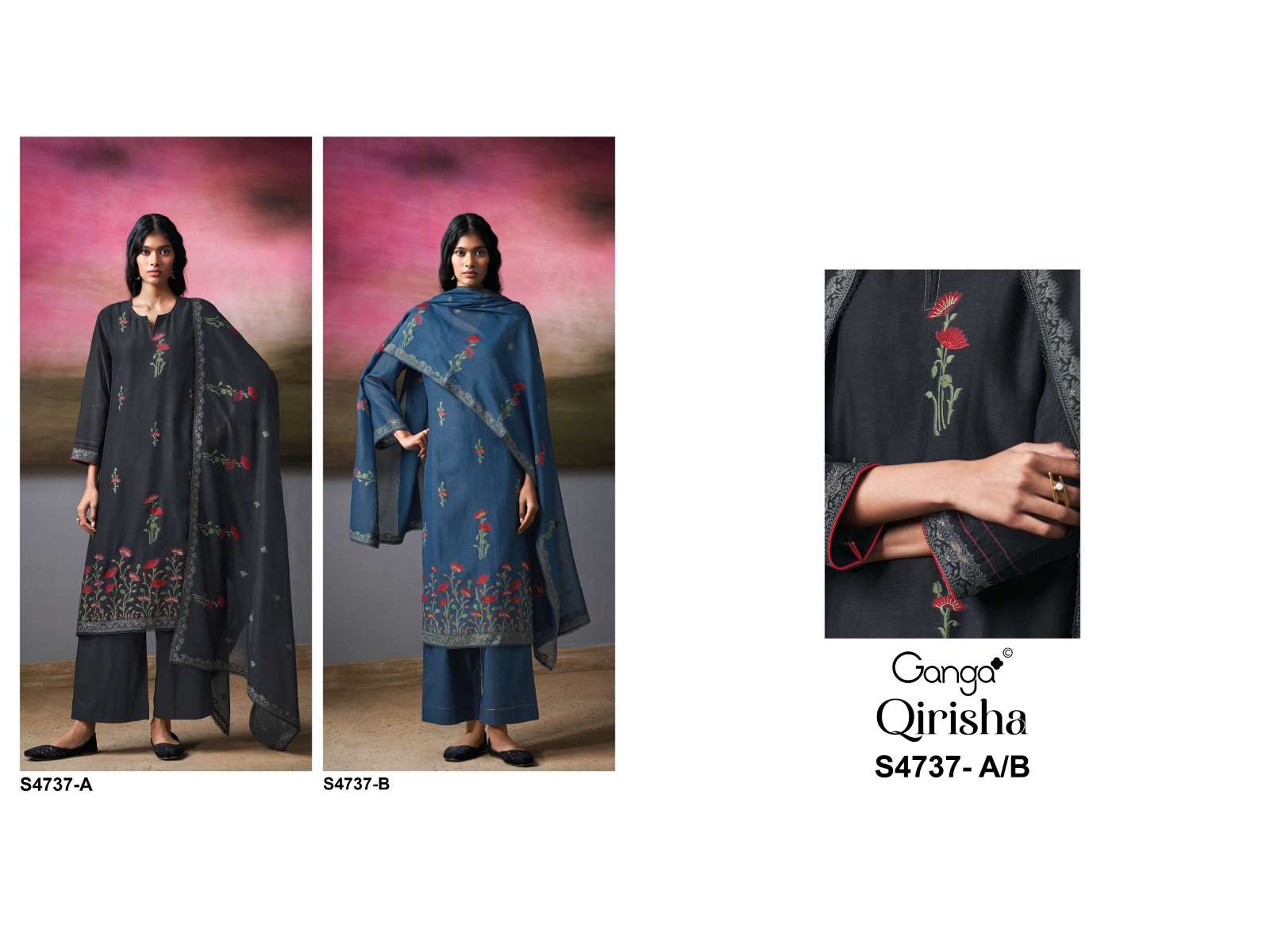Ganga Fashion Qirisha 4737 Pure Mul Chanderi Dress Material