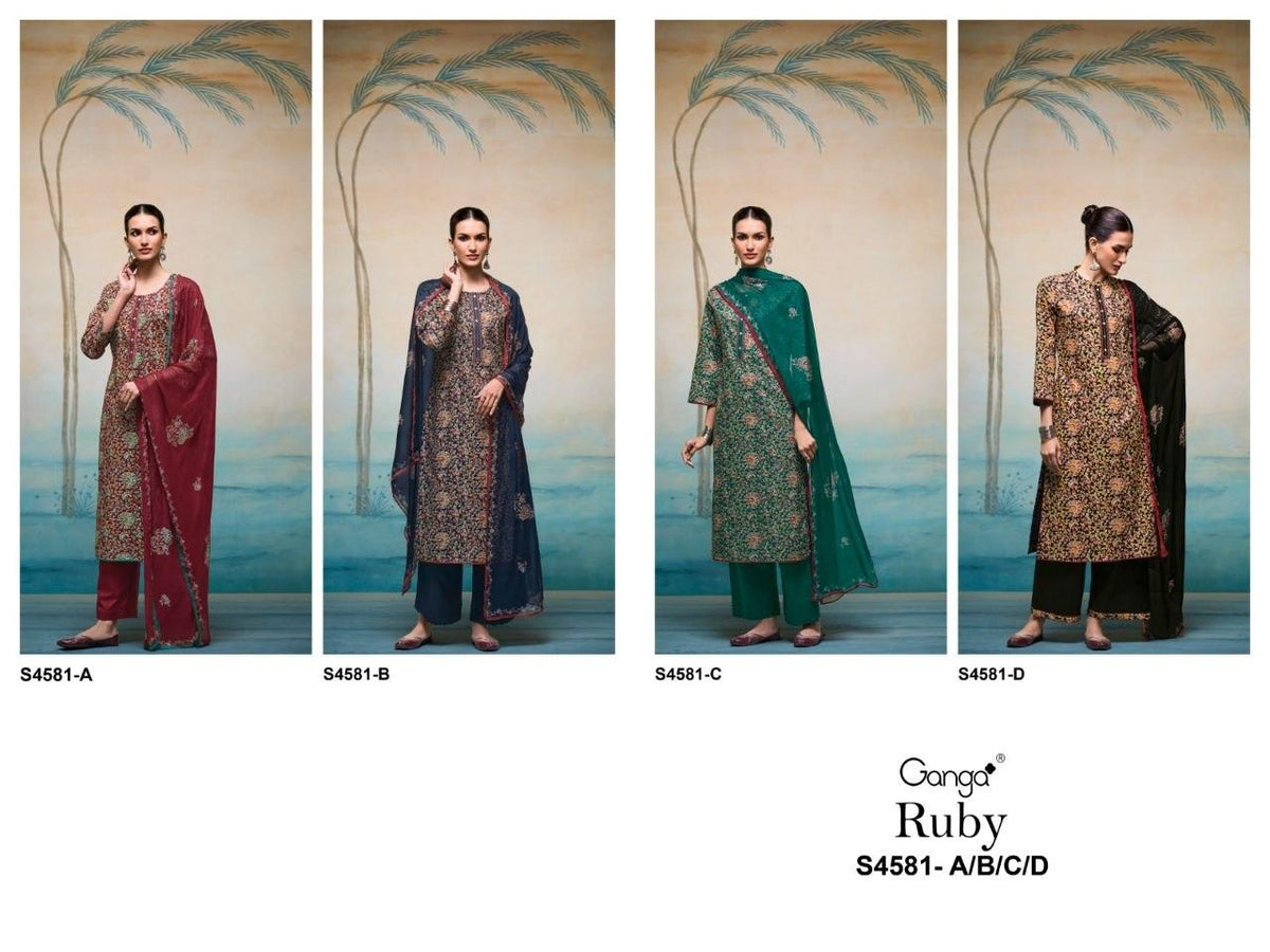 Ganga Ruby 4581 Cotton Printed Embroidered Dress Material - Amrah Wholesale