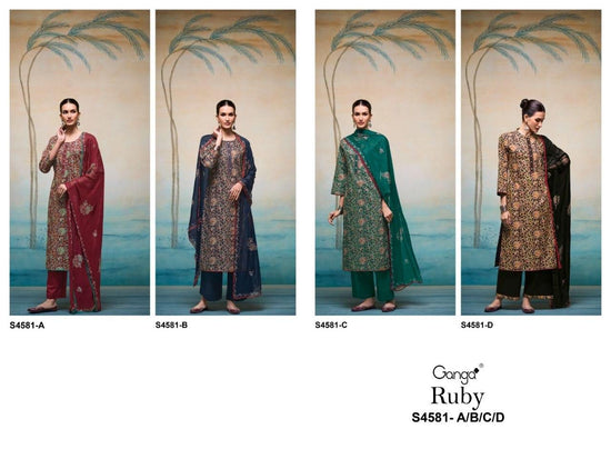 Ganga Ruby 4581 Cotton Printed Embroidered Dress Material - Amrah Wholesale