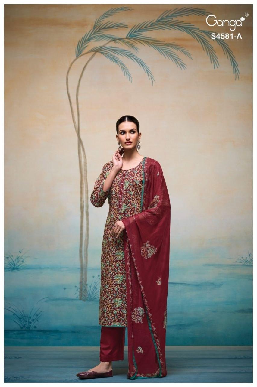 Ganga Ruby 4581 Cotton Printed Embroidered Dress Material - Amrah Wholesale