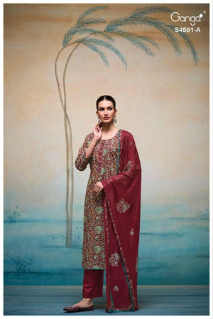 Ganga Ruby 4581 Cotton Printed Embroidered Dress Material - Amrah Wholesale