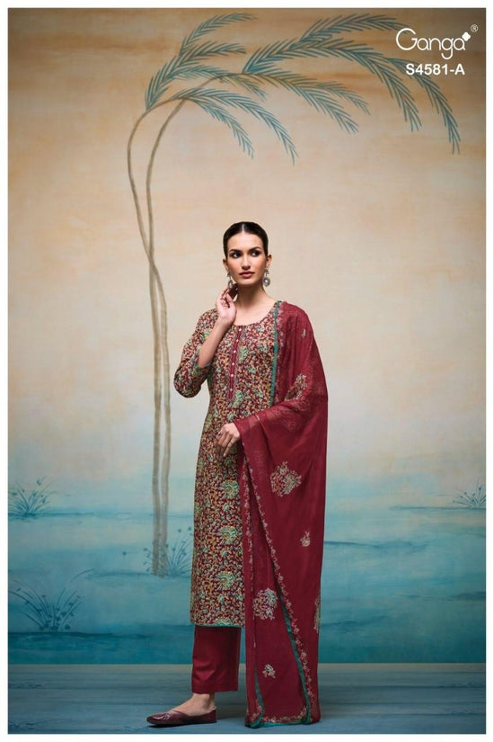 Ganga Ruby 4581 Cotton Printed Embroidered Dress Material - Amrah Wholesale