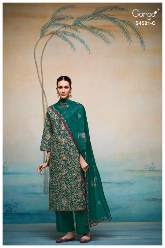 Ganga Ruby 4581 Cotton Printed Embroidered Dress Material - Amrah Wholesale