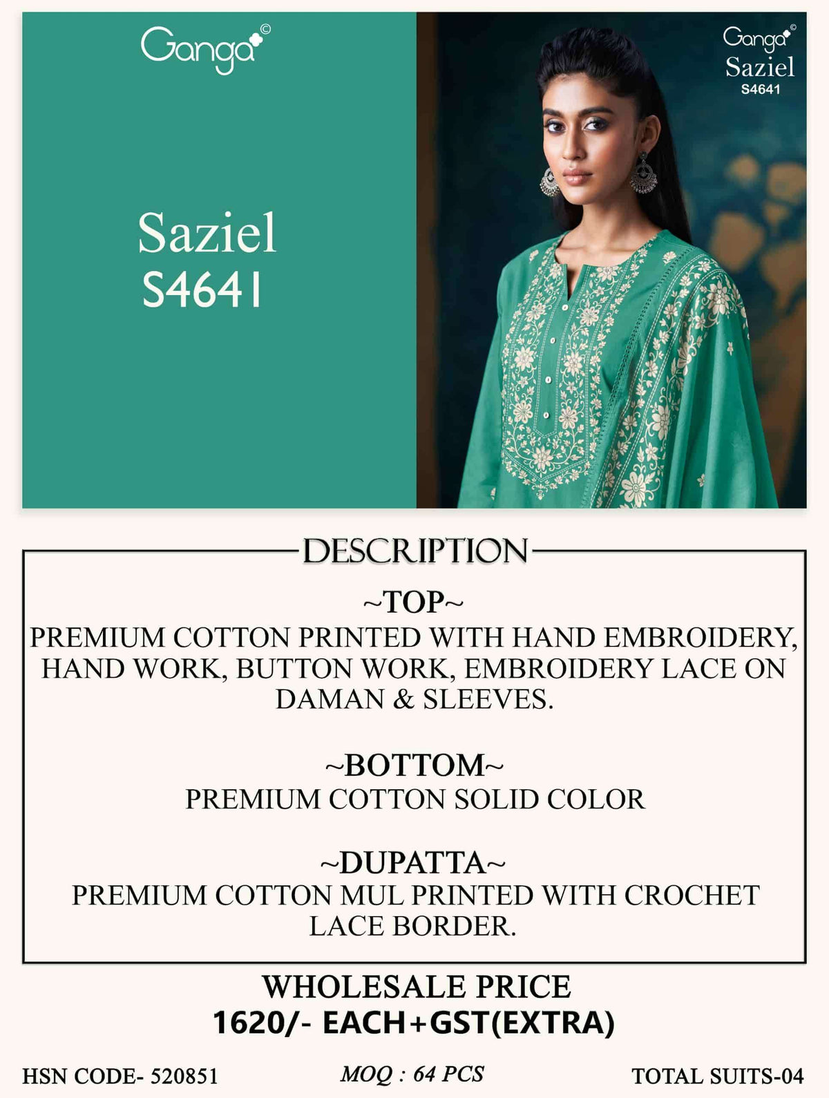 Ganga Fashion Saziel 4641 Premium Cotton Dress Material