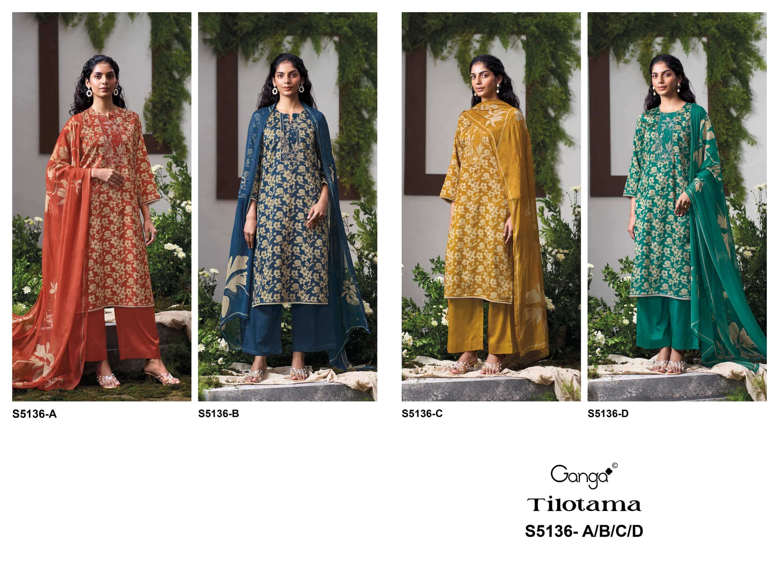 Ganga Fashion Tilotama 5136 Cotton Satin Printed Dress Material