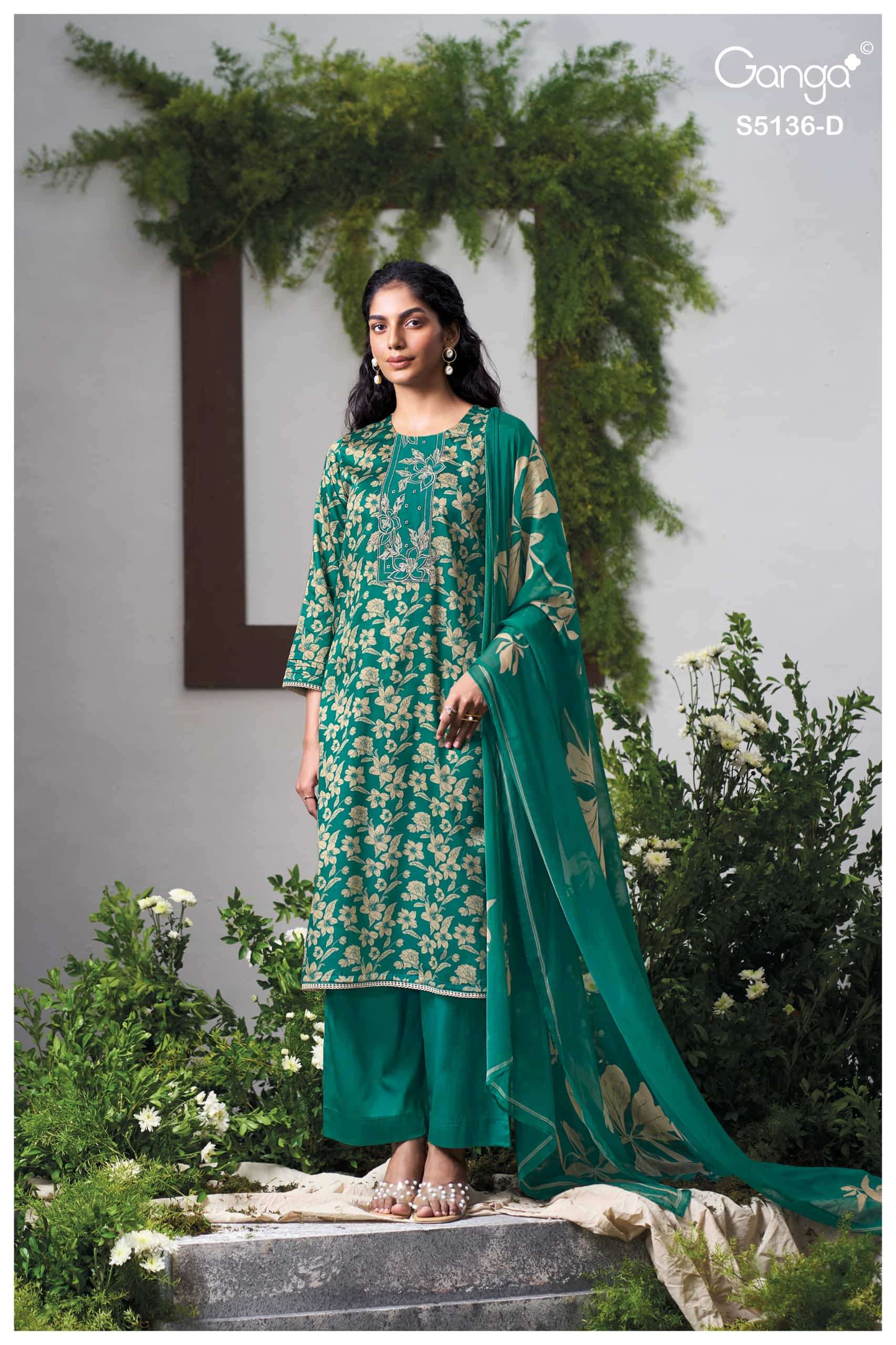 Ganga Fashion Tilotama 5136 Cotton Satin Printed Dress Material