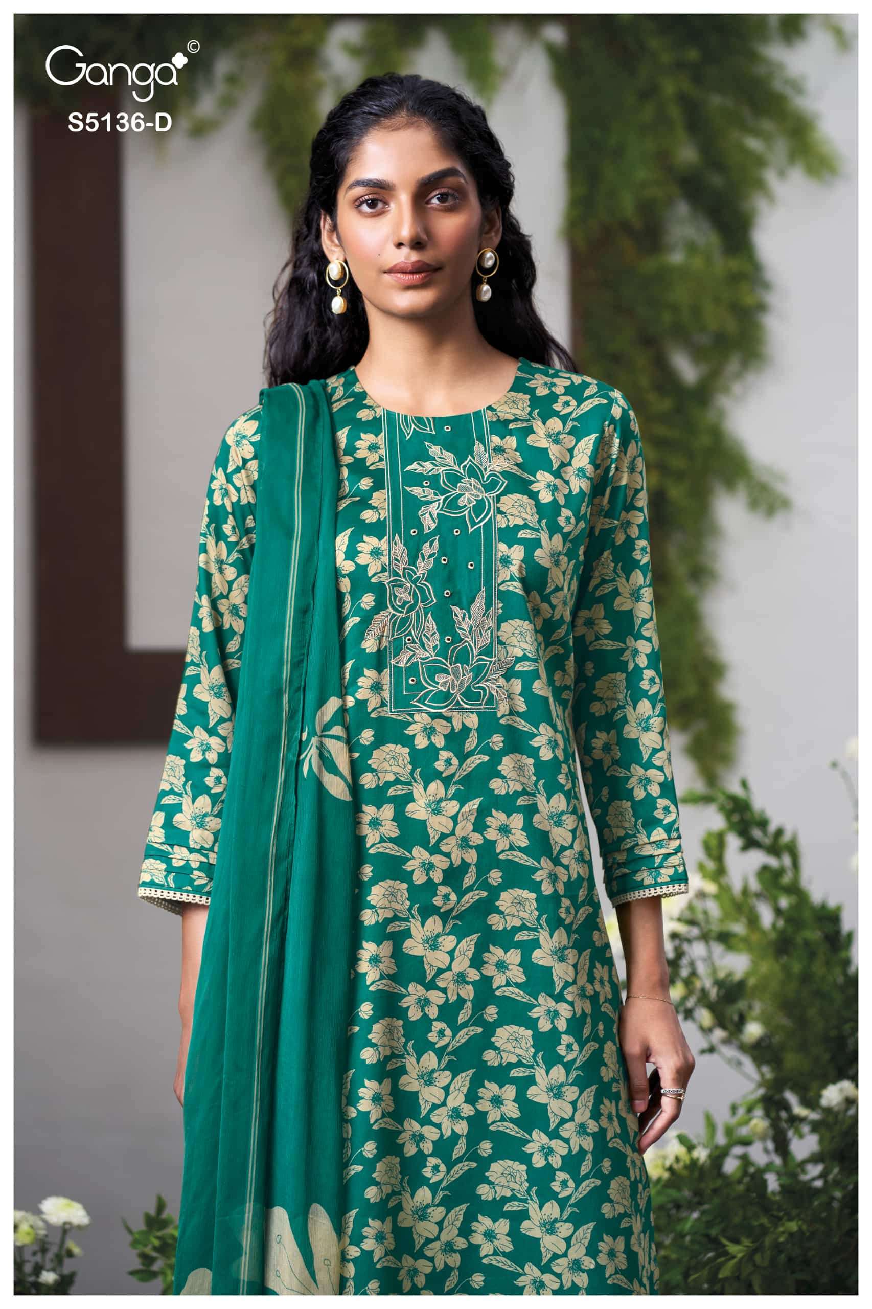 Ganga Fashion Tilotama 5136 Cotton Satin Printed Dress Material