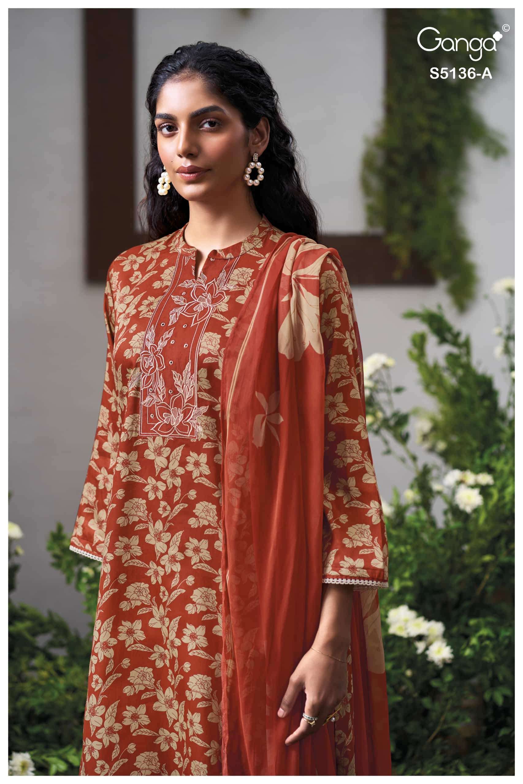 Ganga Fashion Tilotama 5136 Cotton Satin Printed Dress Material