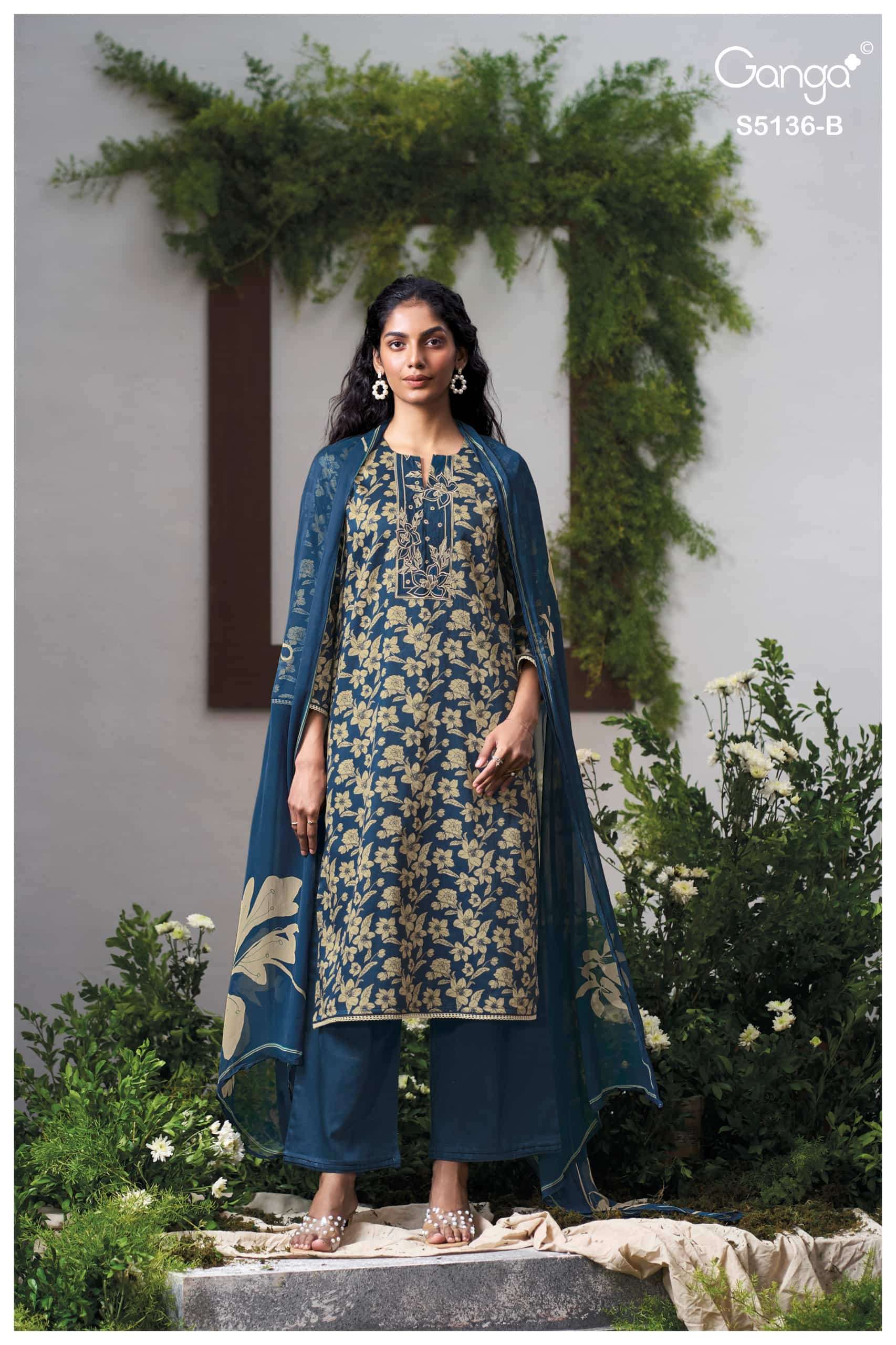 Ganga Fashion Tilotama 5136 Cotton Satin Printed Dress Material