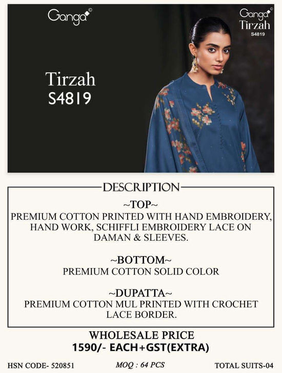Ganga Fashion Tirzah 4819 Premium Cotton Dress Material