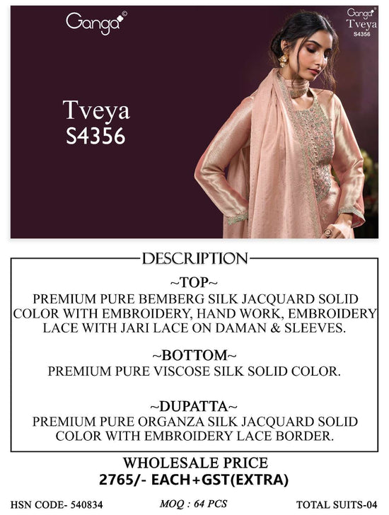 Ganga Fashion Tveya 4356 Pure Bemberg Silk Dress Material