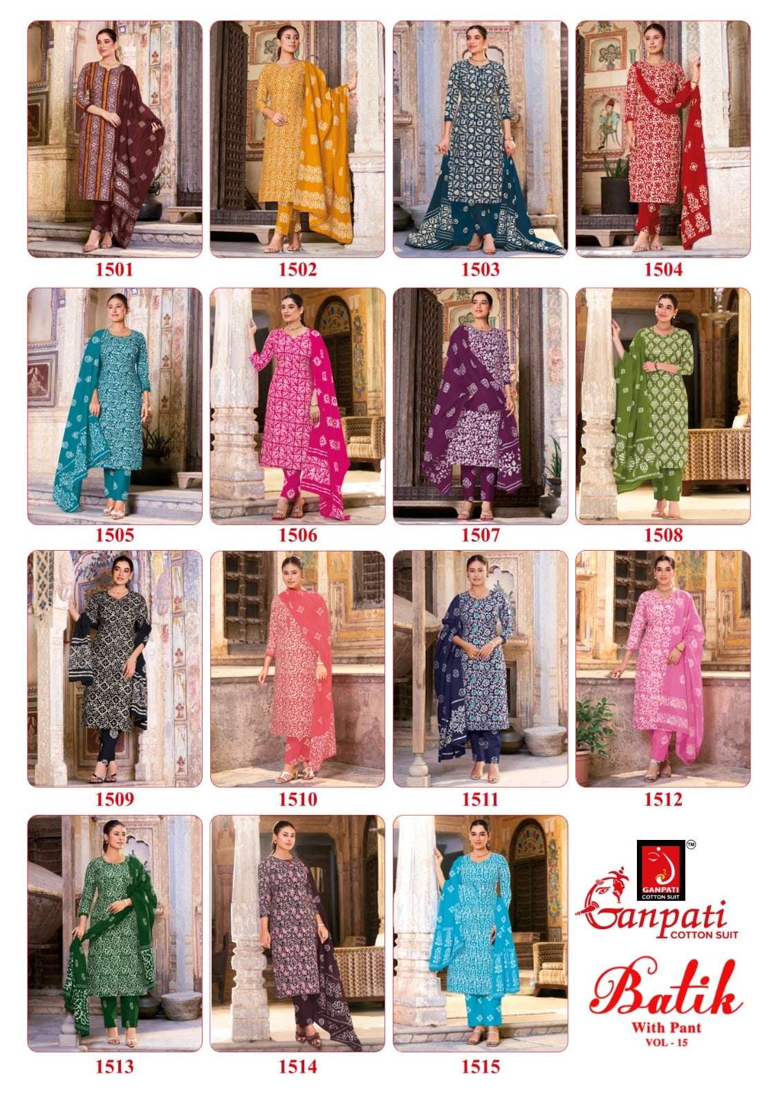 GANPATI BATIK Vol-15 Cotton Printed Stitched Suit Set