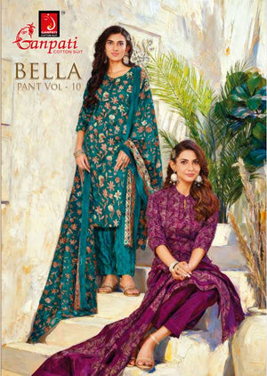 Ganpati Cotton Bella Vol 10 Pure Cotton Kurti Pant Dupatta Set