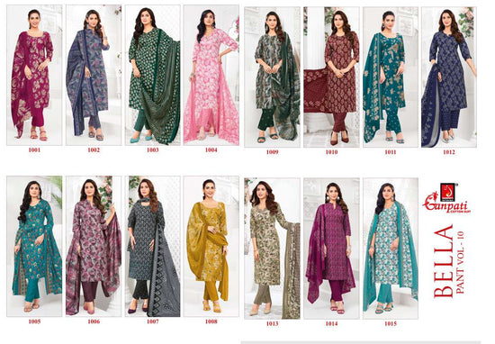 Ganpati Cotton Bella Vol 10 Pure Cotton Kurti Pant Dupatta Set