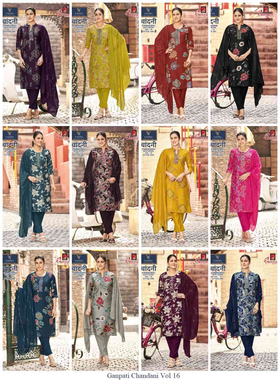 Ganpati Chandani Vol 16 Vatican Slub Foil Print Kurti Pant Dupatta Set - Amrah Wholesale