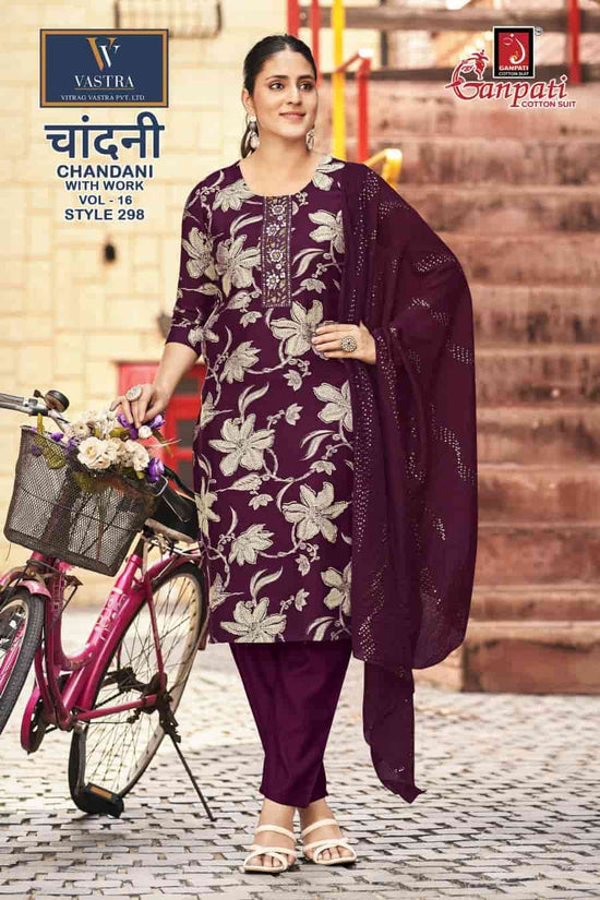 Ganpati Chandani Vol 16 Vatican Slub Foil Print Kurti Pant Dupatta Set - Amrah Wholesale