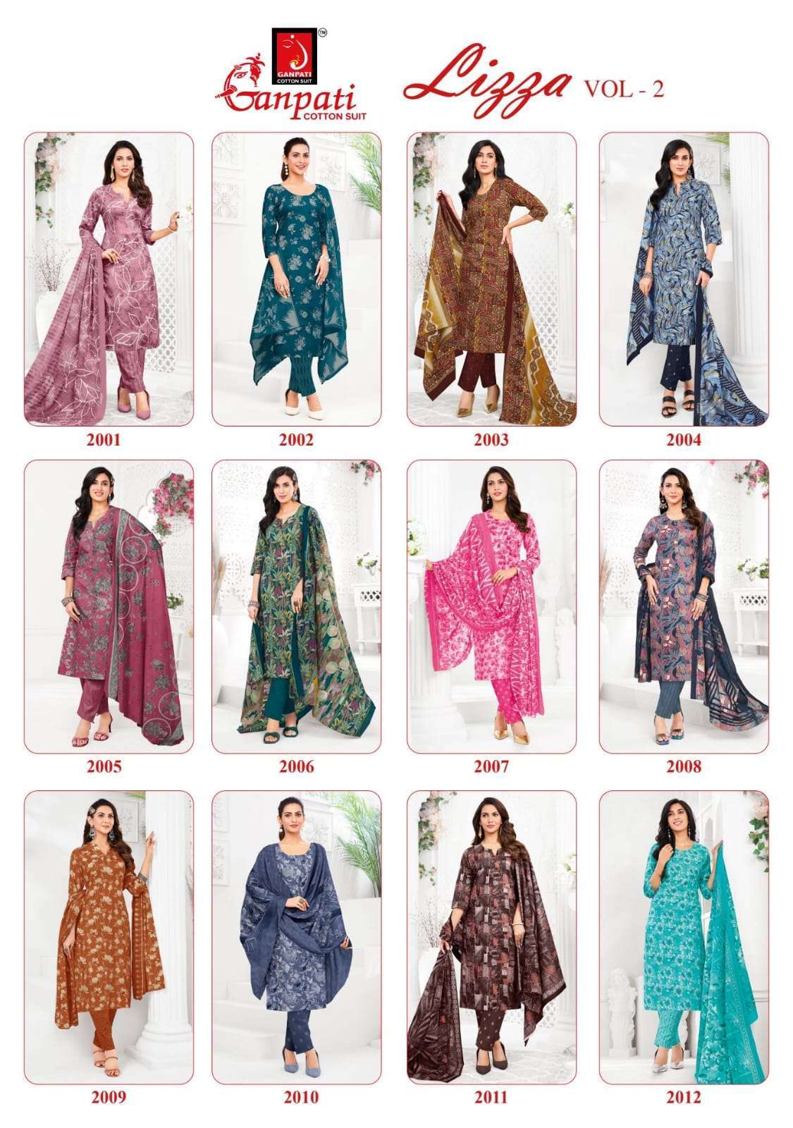 Ganpati Cotton Lizza Vol 2 Cotton Kurti Pant Dupatta Set - Amrah Wholesale