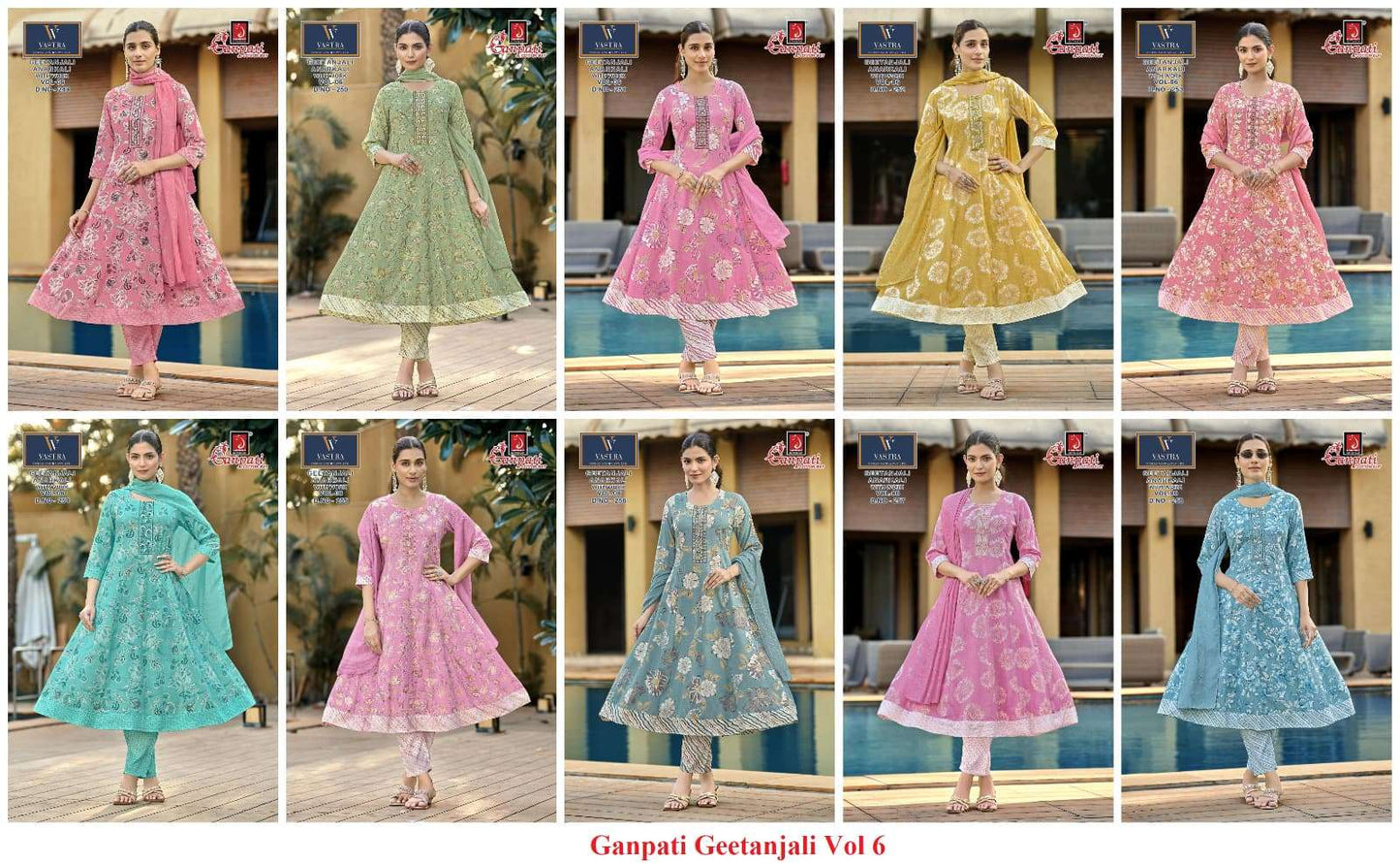 Ganpati Geetanjali Anarkali Vol 6 Rayon Slub Salwar Suit Set