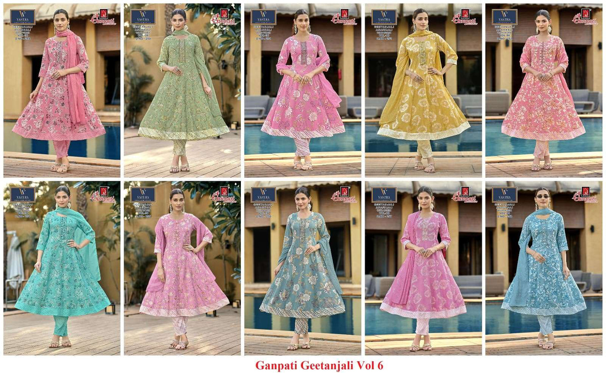 Ganpati Geetanjali Anarkali Vol 6 Rayon Slub Salwar Suit Set