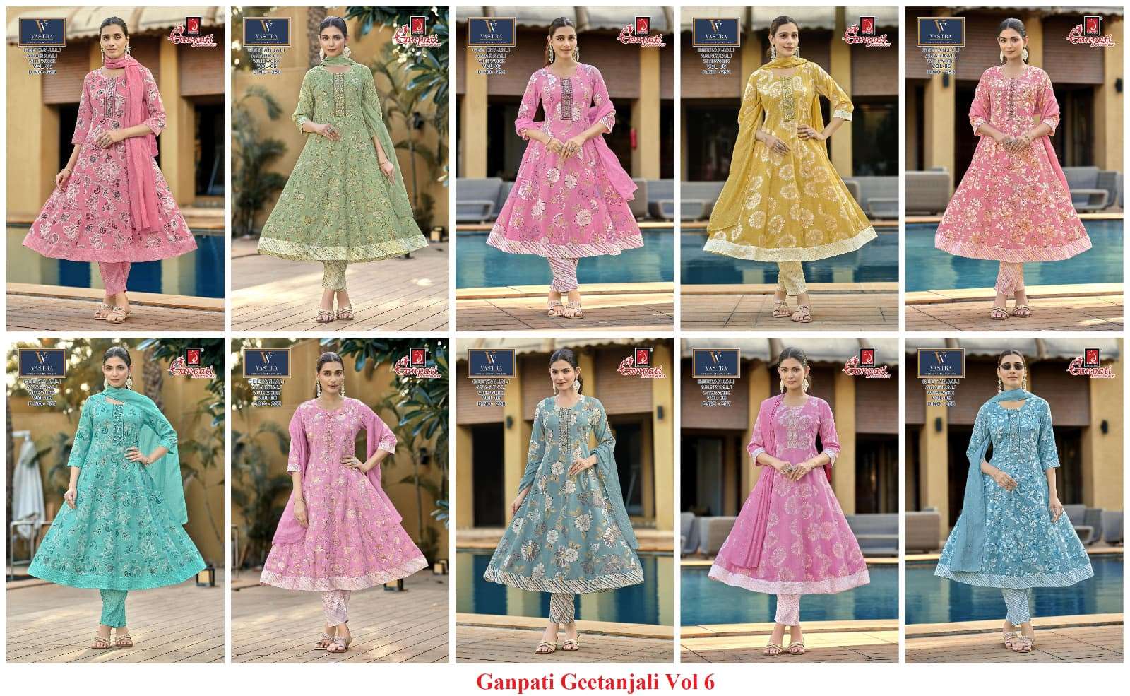 Ganpati Geetanjali Anarkali Vol 6 Rayon Slub Salwar Suit Set