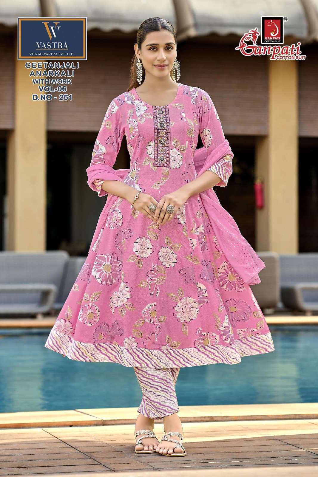 Ganpati Geetanjali Anarkali Vol 6 Rayon Slub Salwar Suit Set