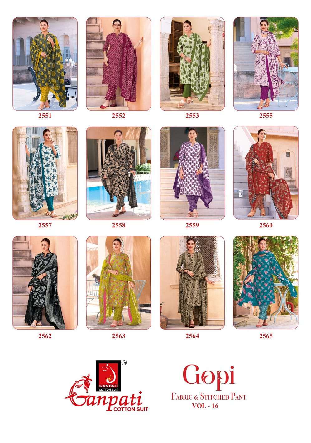 Ganpati Gopi Vol 16 Pure Cotton Kurti Bottom Dupatta Set