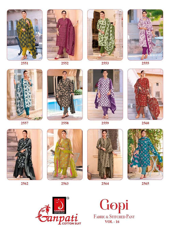 Ganpati Gopi Vol 16 Pure Cotton Kurti Bottom Dupatta Set