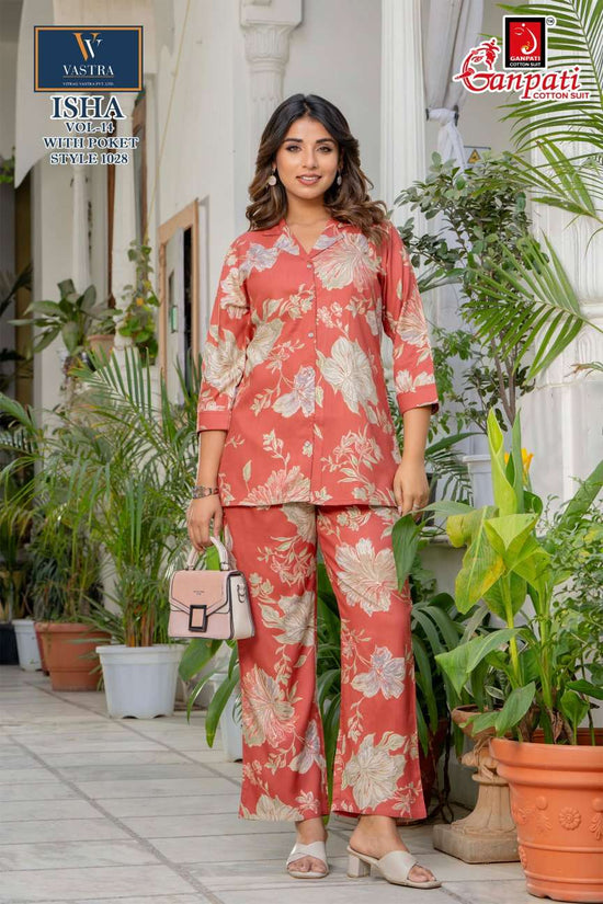 Ganpati Cotton Isha Vol 14 Rayon Printed Co Ord Set