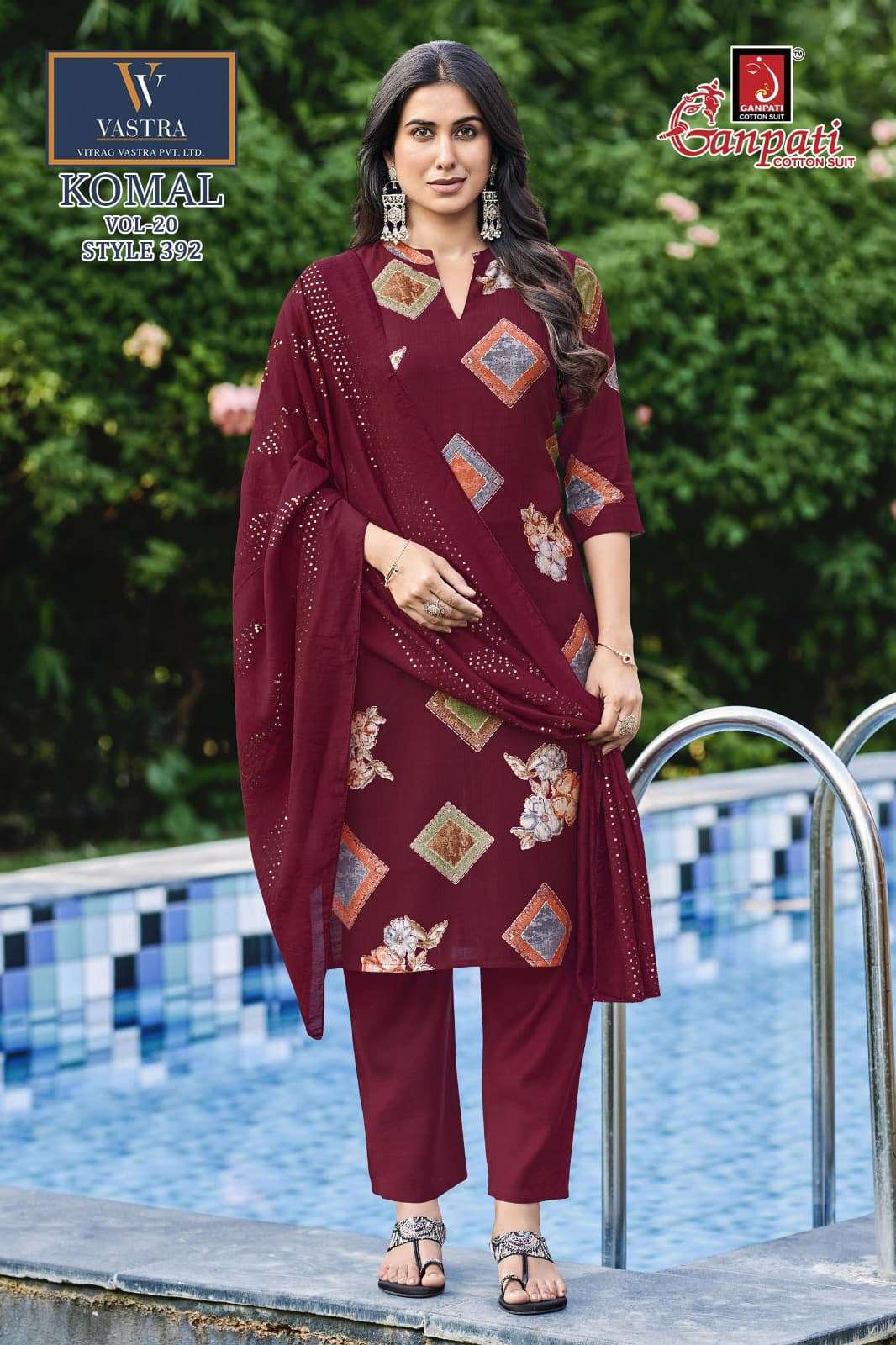 Ganpati Komal Vol 20 Vatican Slub Kurti Pant Dupatta Set