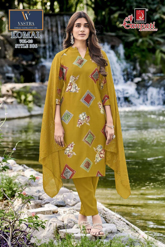 Ganpati Komal Vol 20 Vatican Slub Kurti Pant Dupatta Set