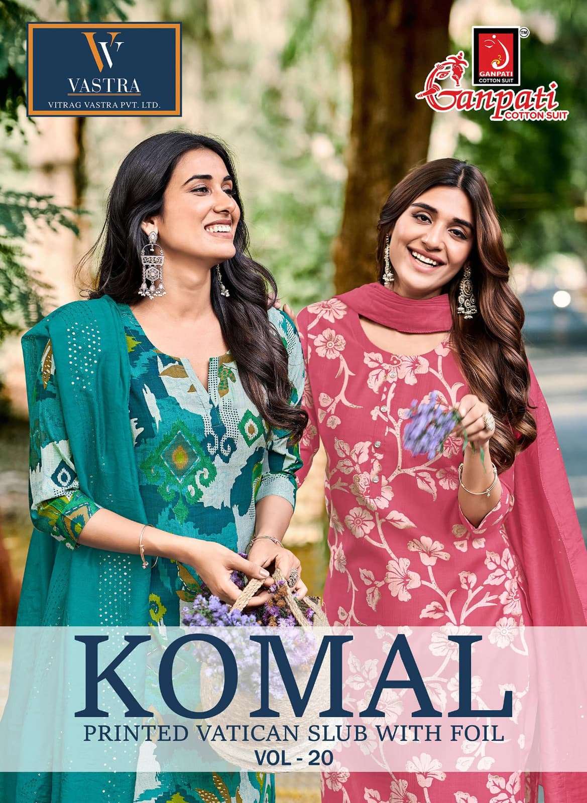 Ganpati Komal Vol 20 Vatican Slub Kurti Pant Dupatta Set
