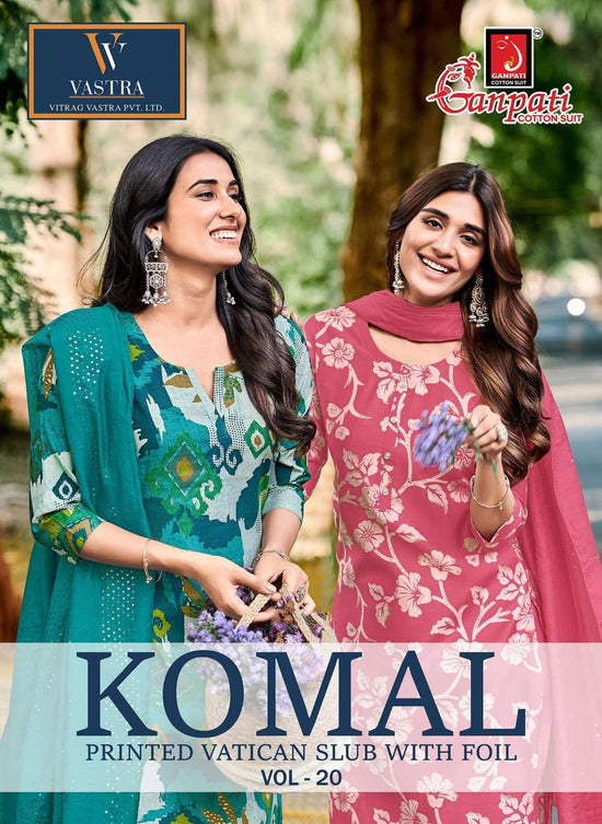 Ganpati Komal Vol 20 Vatican Slub Kurti Pant Dupatta Set