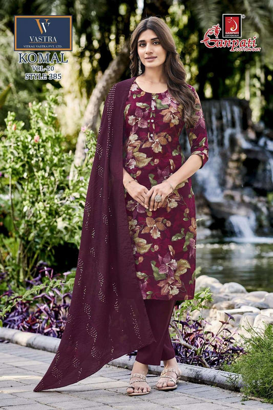 Ganpati Komal Vol 20 Vatican Slub Kurti Pant Dupatta Set