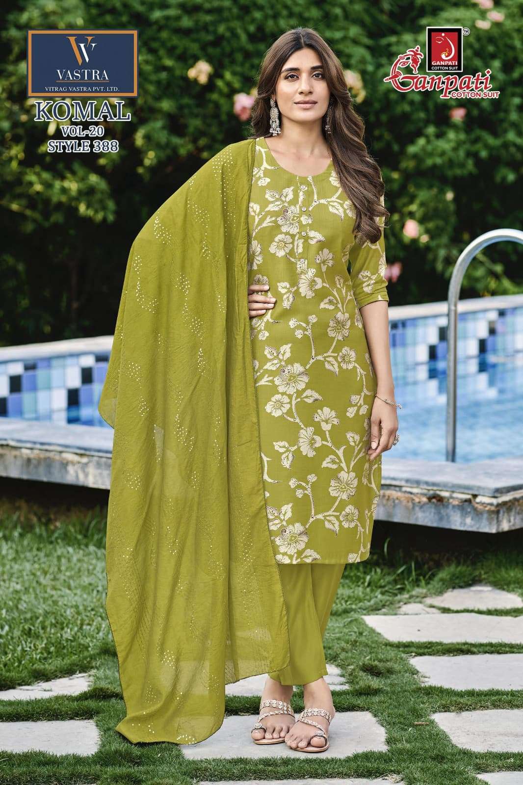 Ganpati Komal Vol 20 Vatican Slub Kurti Pant Dupatta Set
