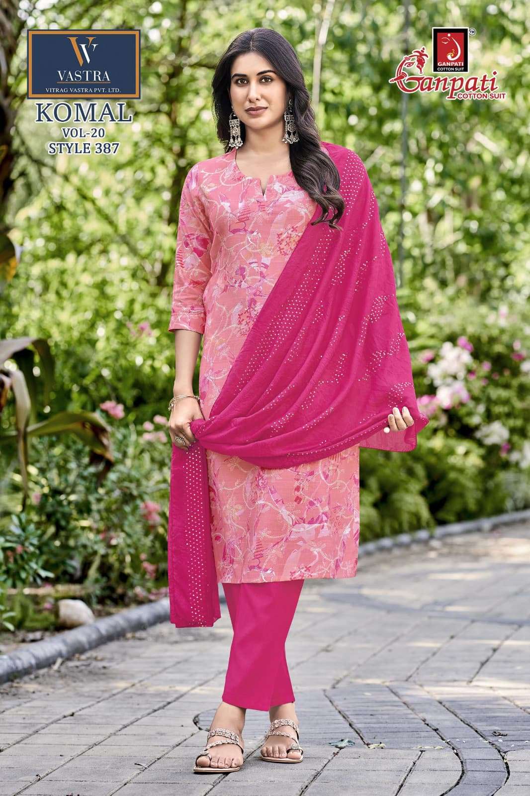Ganpati Komal Vol 20 Vatican Slub Kurti Pant Dupatta Set