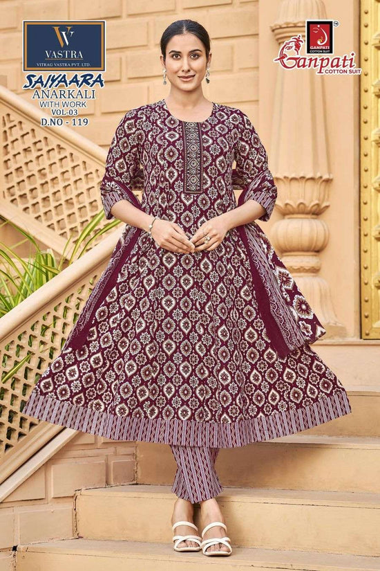 Ganpati Cotton Saiyaara Vol 3 Heavy Cotton Anarkali Kurti Pant Dupatta Set