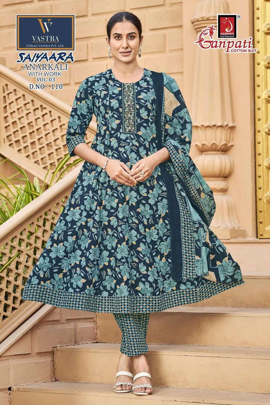 Ganpati Cotton Saiyaara Vol 3 Heavy Cotton Anarkali Kurti Pant Dupatta Set