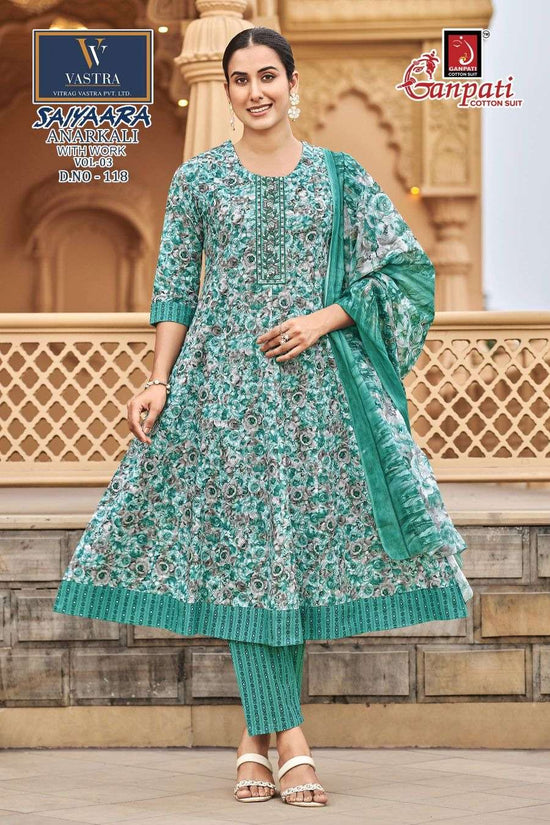 Ganpati Cotton Saiyaara Vol 3 Heavy Cotton Anarkali Kurti Pant Dupatta Set