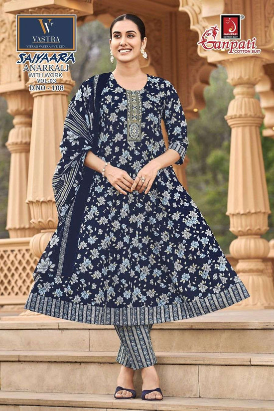 Ganpati Cotton Saiyaara Vol 3 Heavy Cotton Anarkali Kurti Pant Dupatta Set