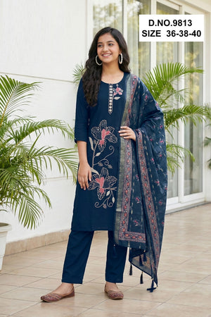 Gayatri 9812 And 9813 Roman Silk Embroidery Kurti Set