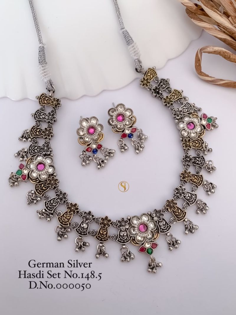 German Silver Navratri Hasdi Set 1 Oxidized Necklace Set