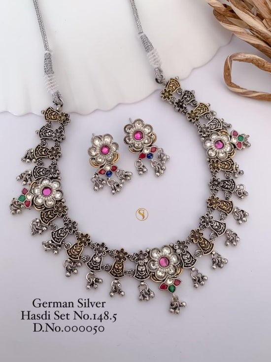 German Silver Navratri Hasdi Set 1 Oxidized Necklace Set