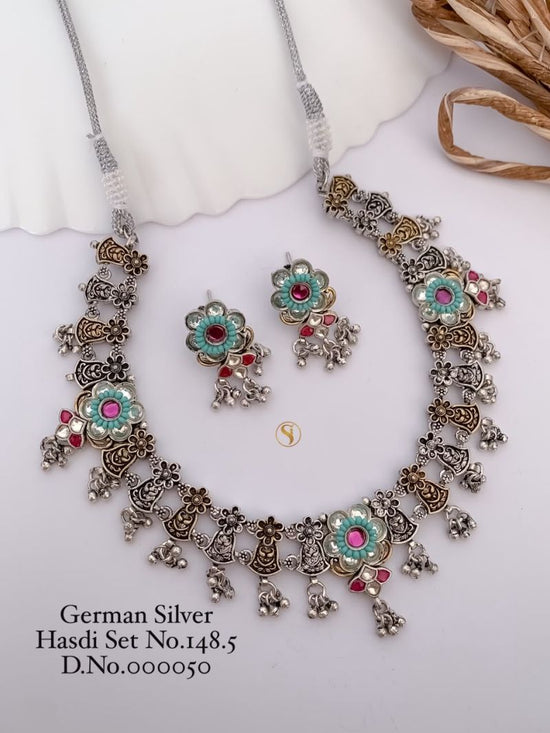 German Silver Navratri Hasdi Set 1 Oxidized Necklace Set