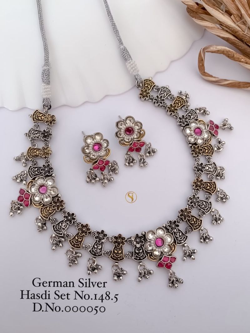 German Silver Navratri Hasdi Set 1 Oxidized Necklace Set