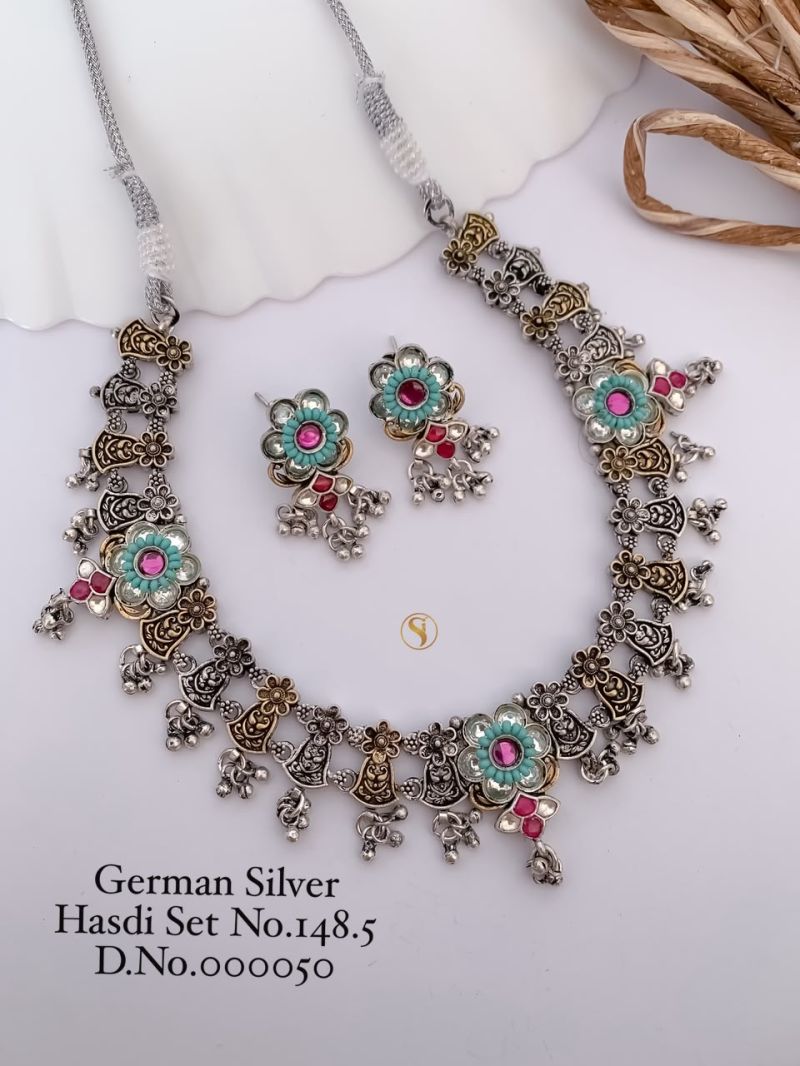 German Silver Navratri Hasdi Set 1 Oxidized Necklace Set